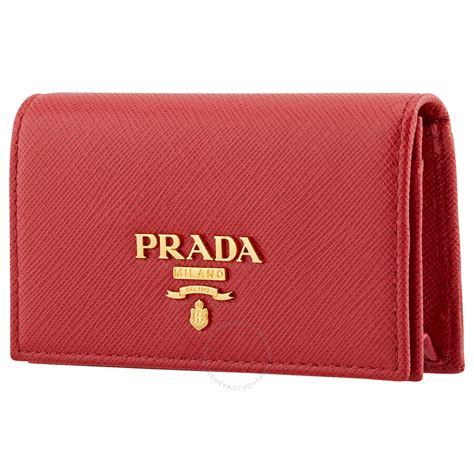 Prada Firey Red Ladies Saffiano Leather Card Holder 